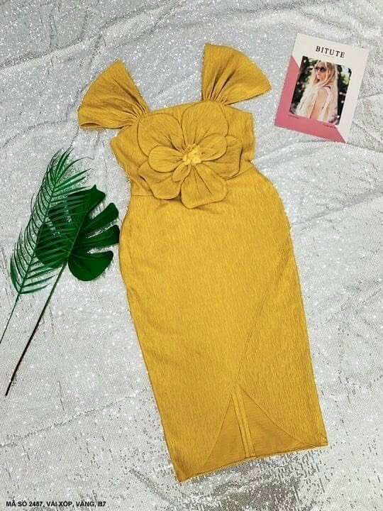 Đầm Ôm Hai Dây Lớn Đính Hoa - D2487